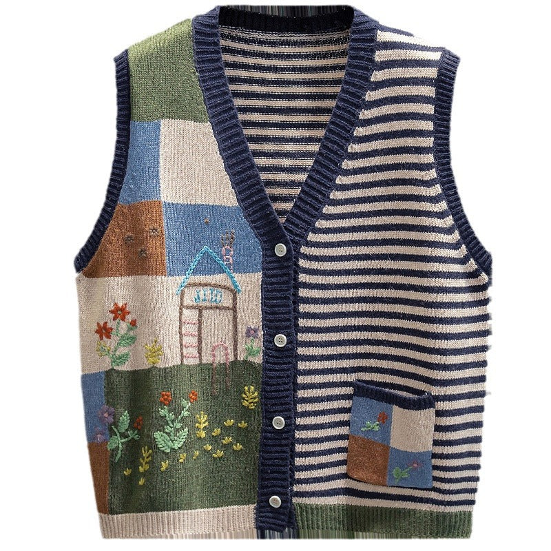 V-neck Knitted Cardigan Vest