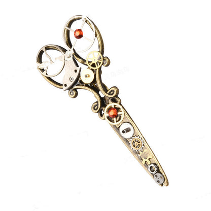 Steampunk Vintage Gear Scissors Brooch