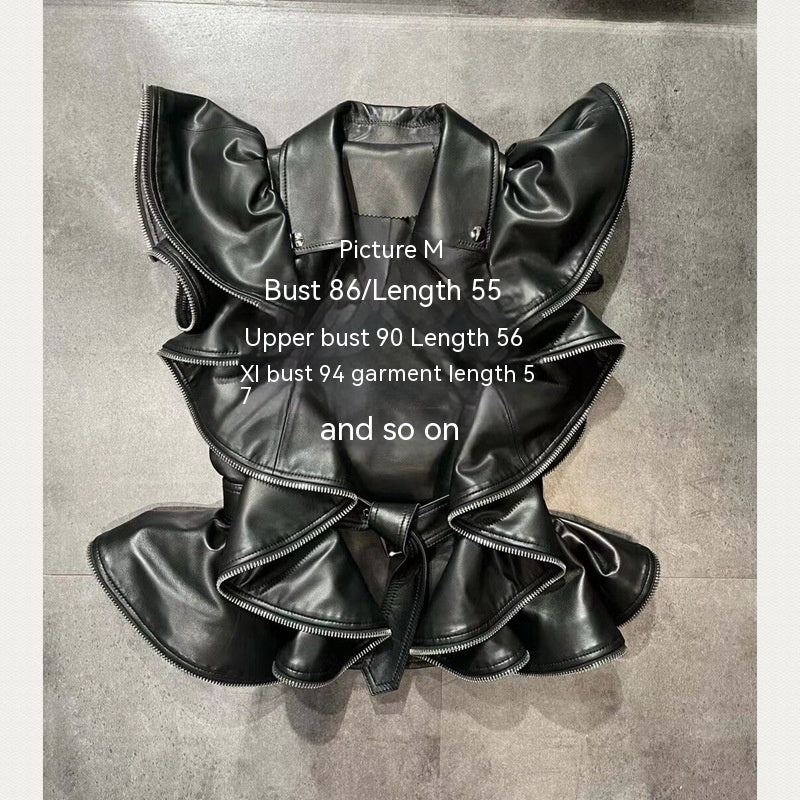 Rare Women’s Ruffled Leather Vest Jacket