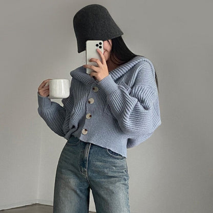 Autumn And Winter Hooded Knit Cardigan