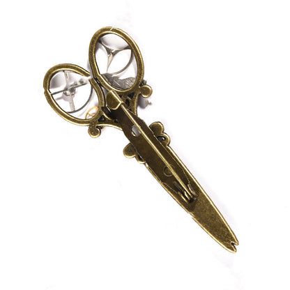 Steampunk Vintage Gear Scissors Brooch