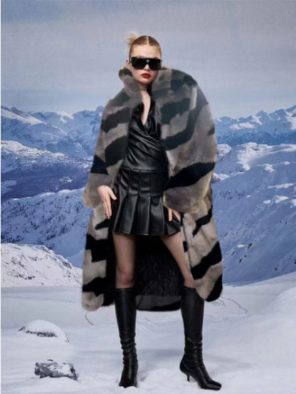 Tiger Pattern Fur Coat