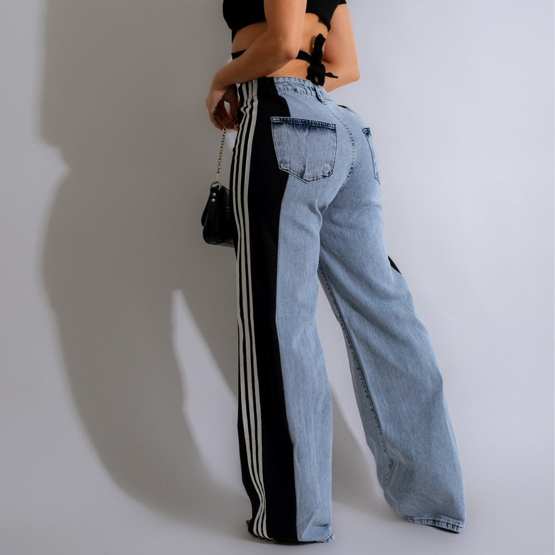 Straight Leg Trousers Three Stripe Denim