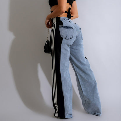 Straight Leg Trousers Three Stripe Denim