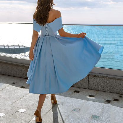 Off-shoulder Satin Party Dress