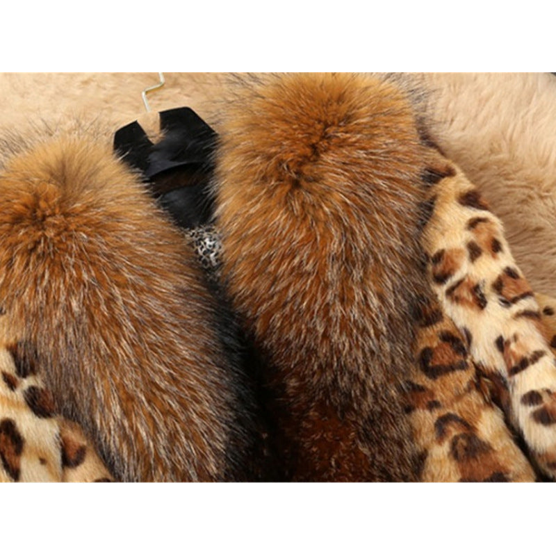 Leopard Print Mid-length Fur Coat