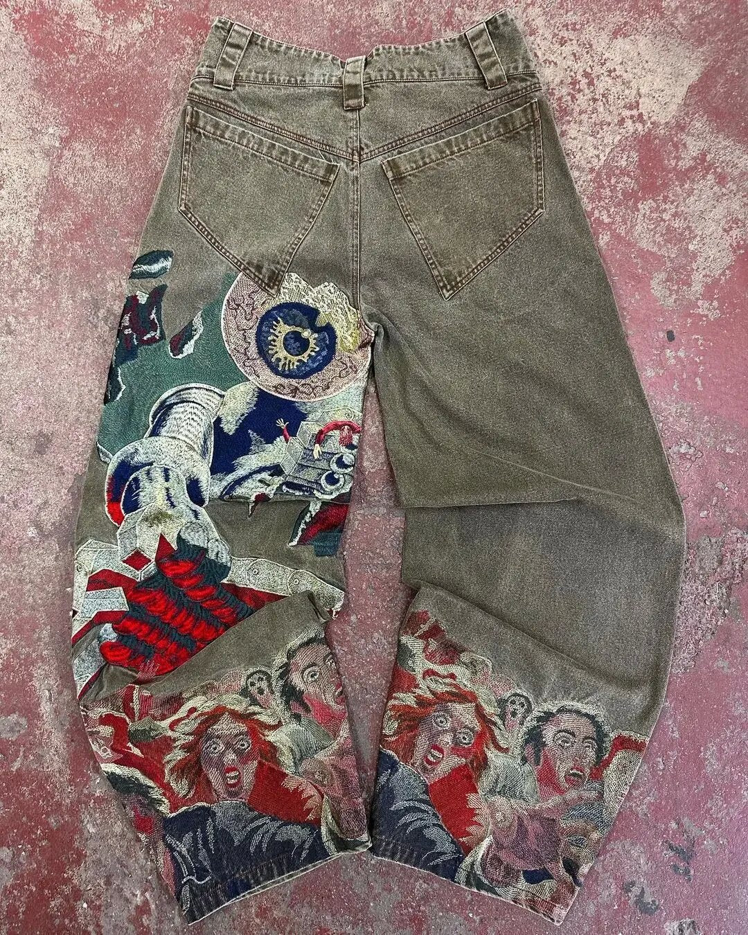 Retro Black Patchwork Streetwear Hole Jeans
