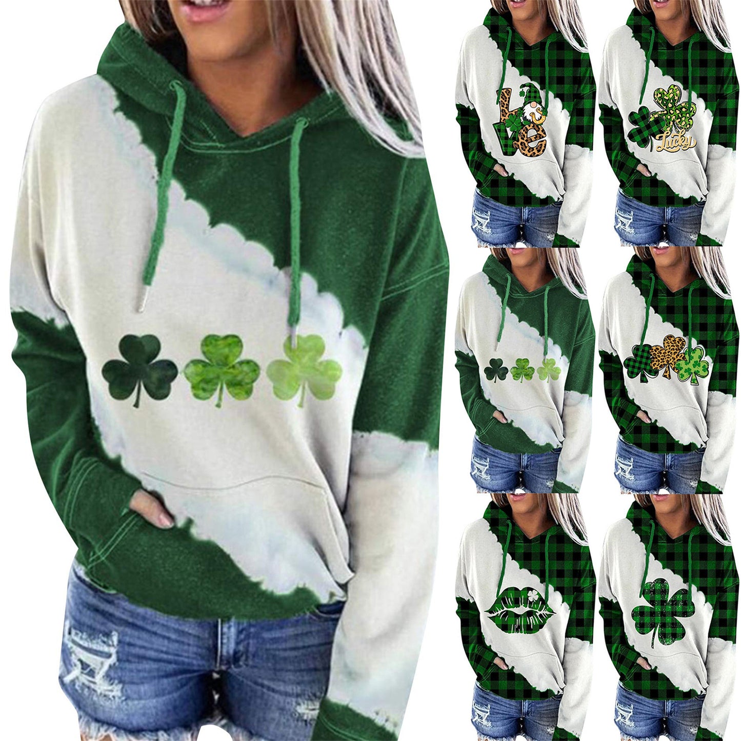 Women Lucky Clover Print Sweatshirts