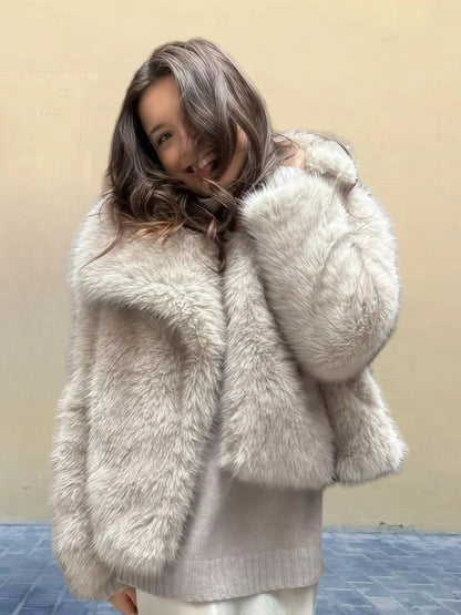 Women's Pure Color Versatile Faux Fur Collar Long Sleeve Coat