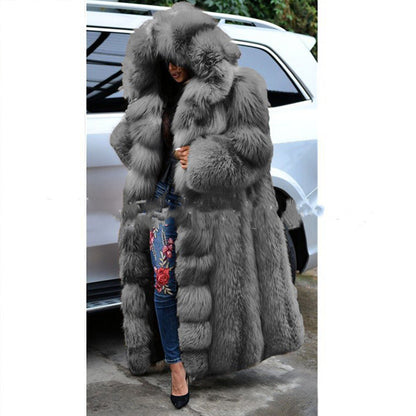 Women Faux Fur Long Hooded Coat