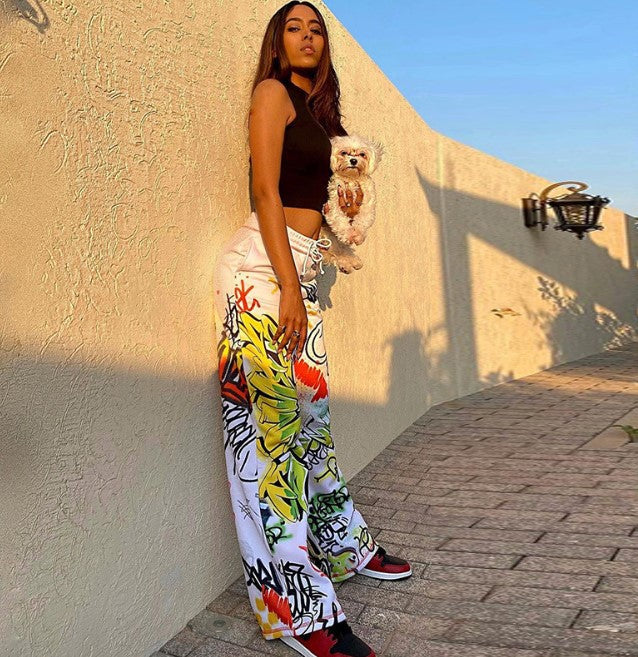 Spray Paint Printed Wide Leg Pants