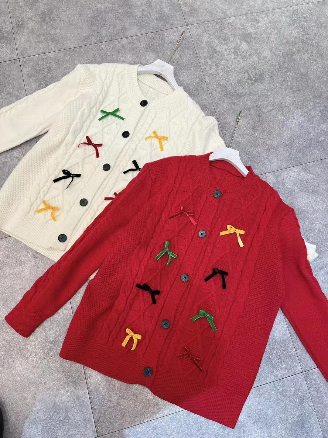 Heavy Industry Twist Bow Knitted Cardigan