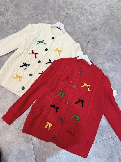 Heavy Industry Twist Bow Knitted Cardigan