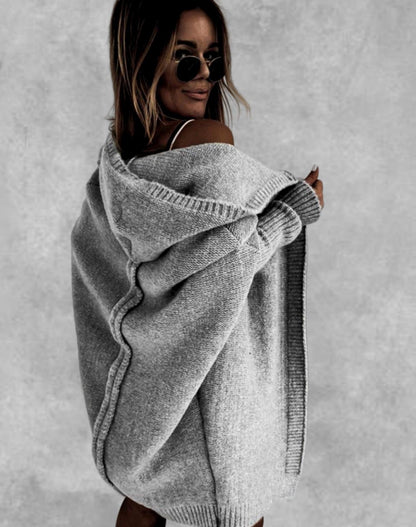 Bat Sleeve Hooded Oversized Cardigan