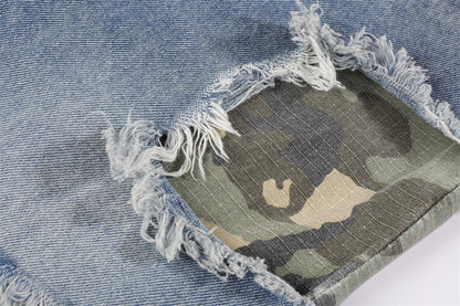 Men's Patchwork Camo Straight Denim Jeans