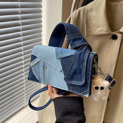 Denim Patchwork Small Messenger Bag