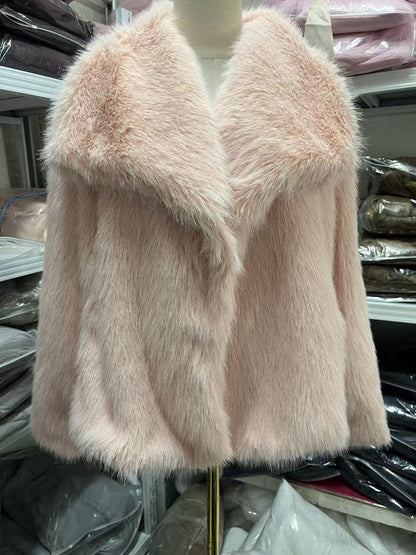 Women's Pure Color Versatile Faux Fur Collar Long Sleeve Coat
