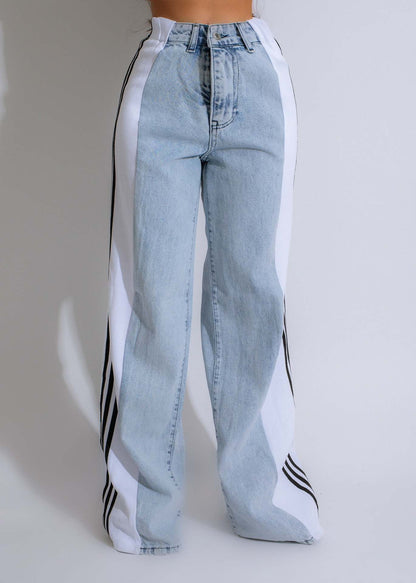 Straight Leg Trousers Three Stripe Denim