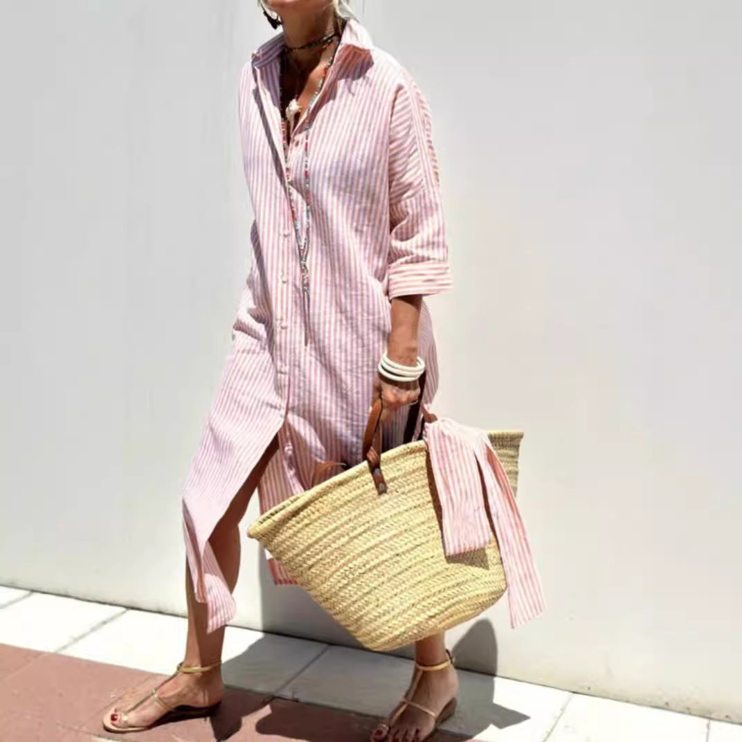 Striped Shirt With Belt Dress