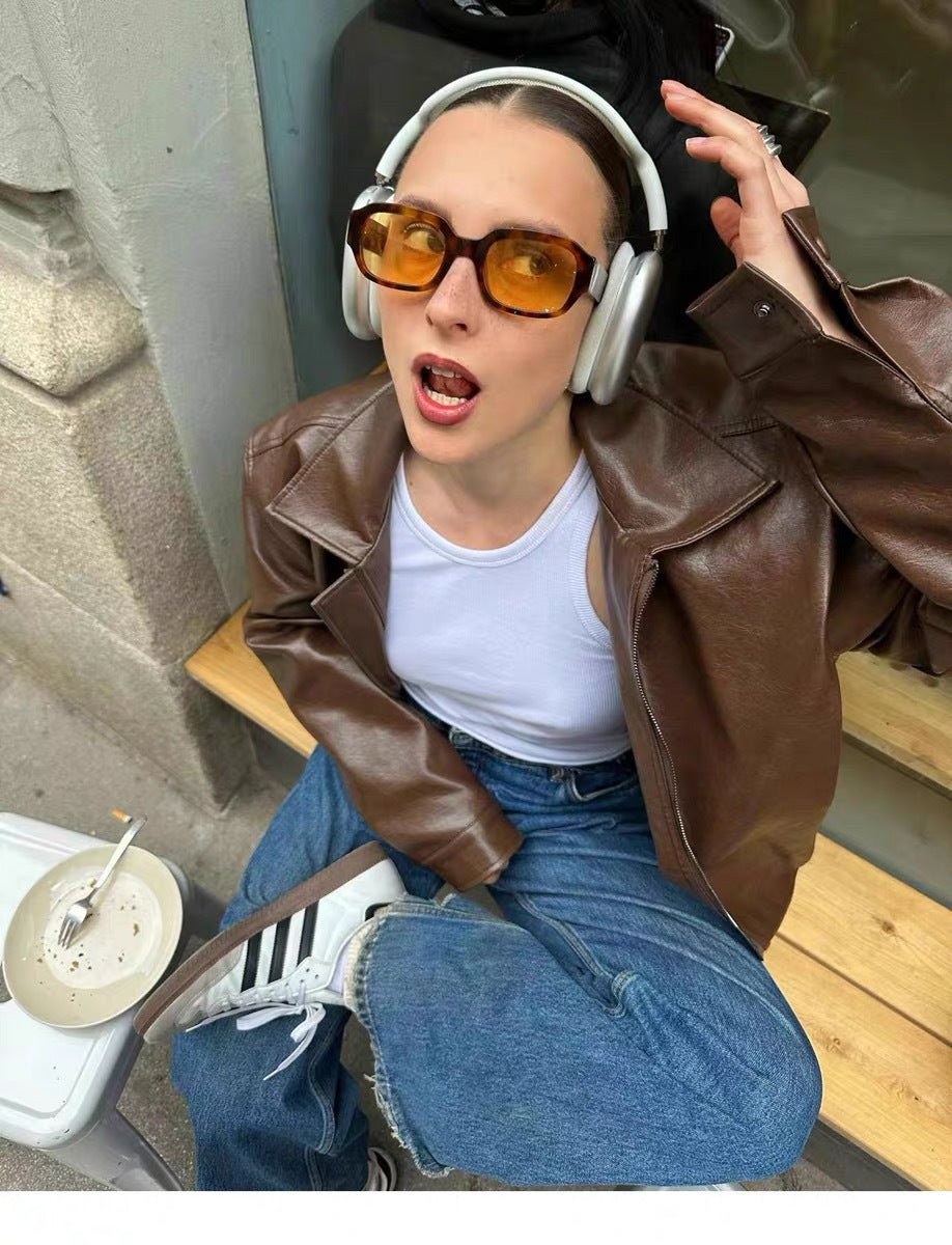 Vintage Brown Leather Motorcycle Jacket