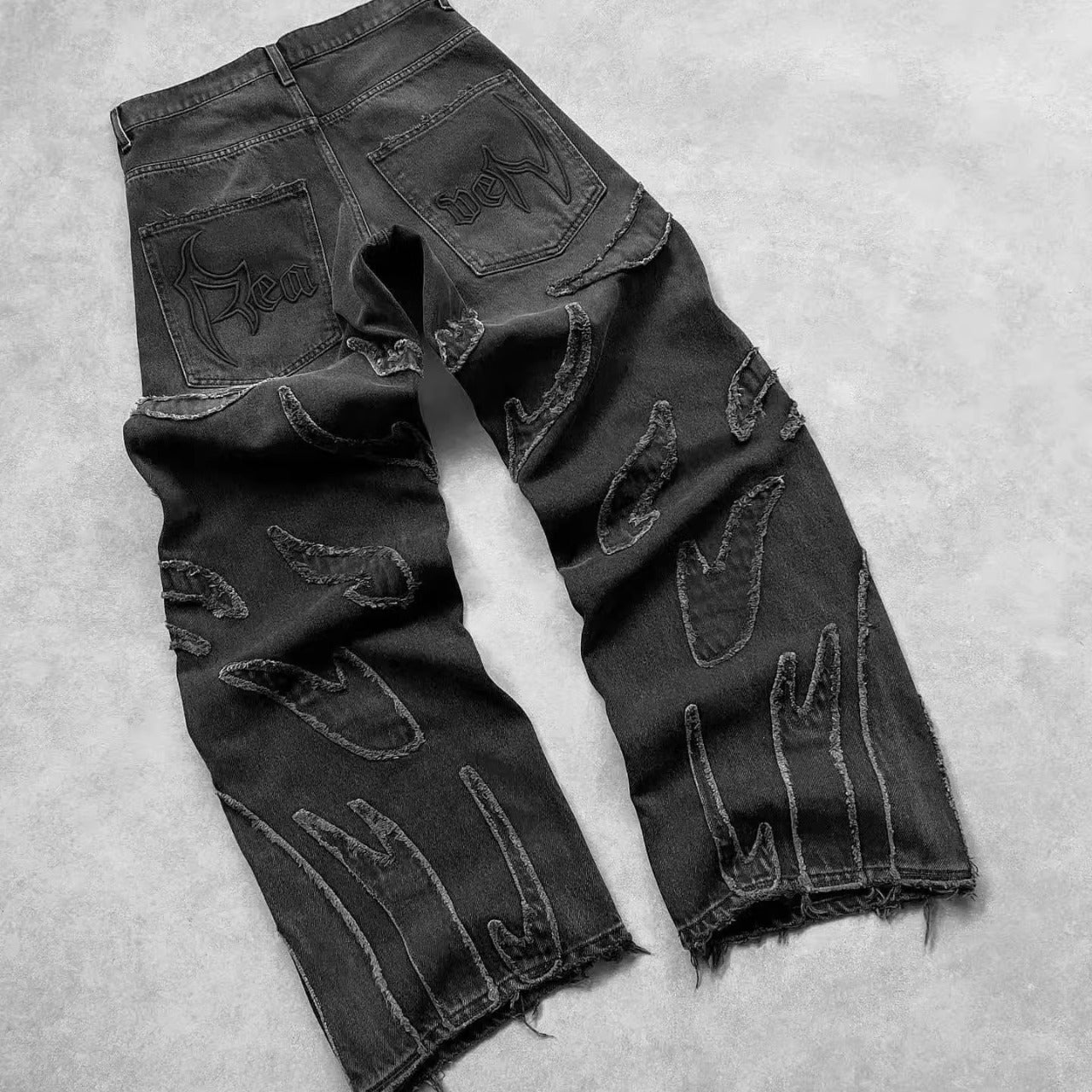 Retro Black Patchwork Streetwear Hole Jeans