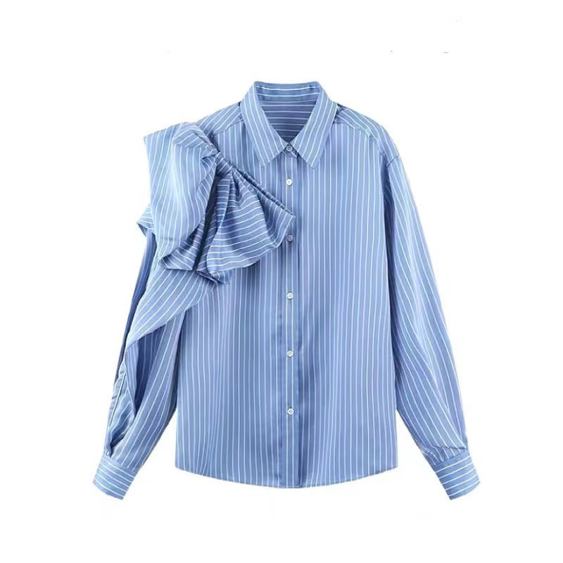 Casual Blue Striped Shirts For Women