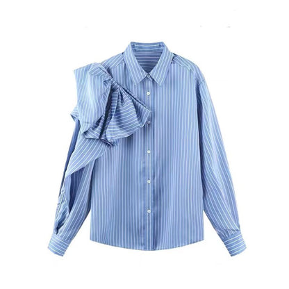 Casual Blue Striped Shirts For Women