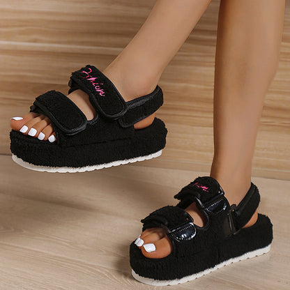 Autumn Velcro Plush High Heel Sandals
