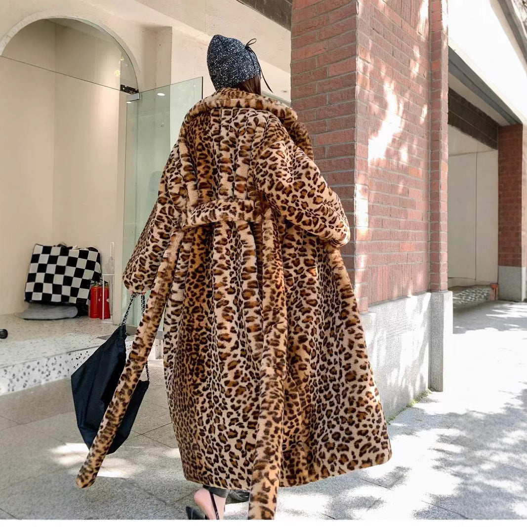 Women's Faux Fur Leopard Print Long Coat