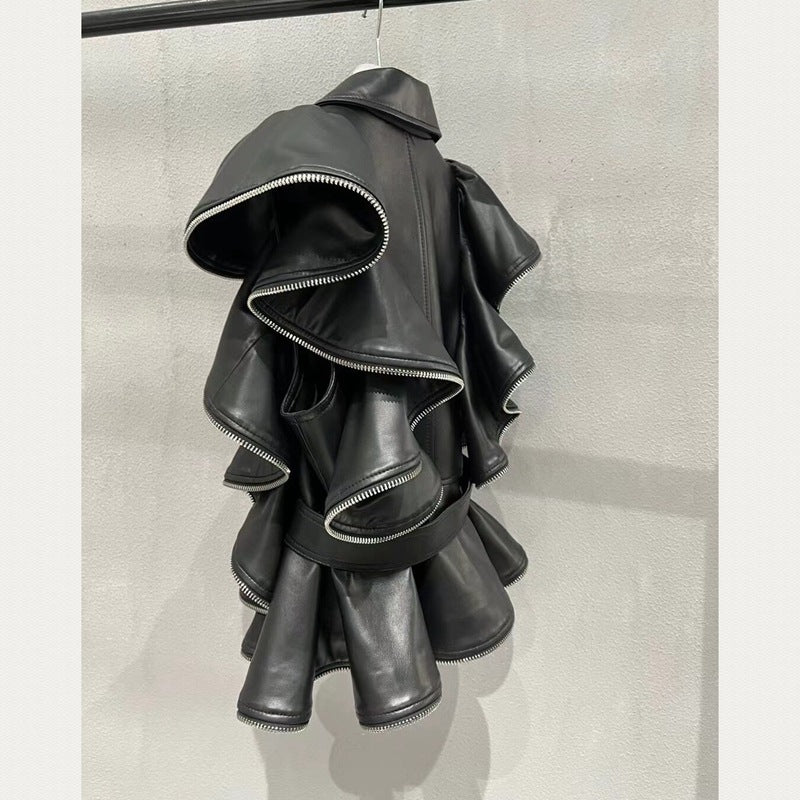 Rare Women’s Ruffled Leather Vest Jacket