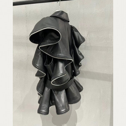 Rare Women’s Ruffled Leather Vest Jacket