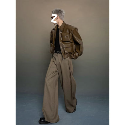 Korean Style Cutting Design Leather Jacket