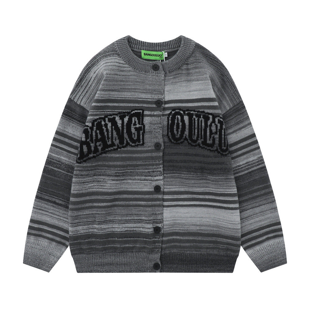 Striped Round Neck Cardigan