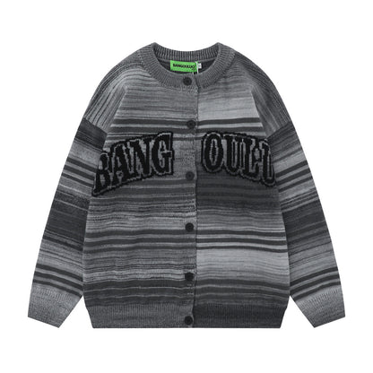 Striped Round Neck Cardigan