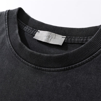 Car Printed Washed And Worn Round Neck T-shirt