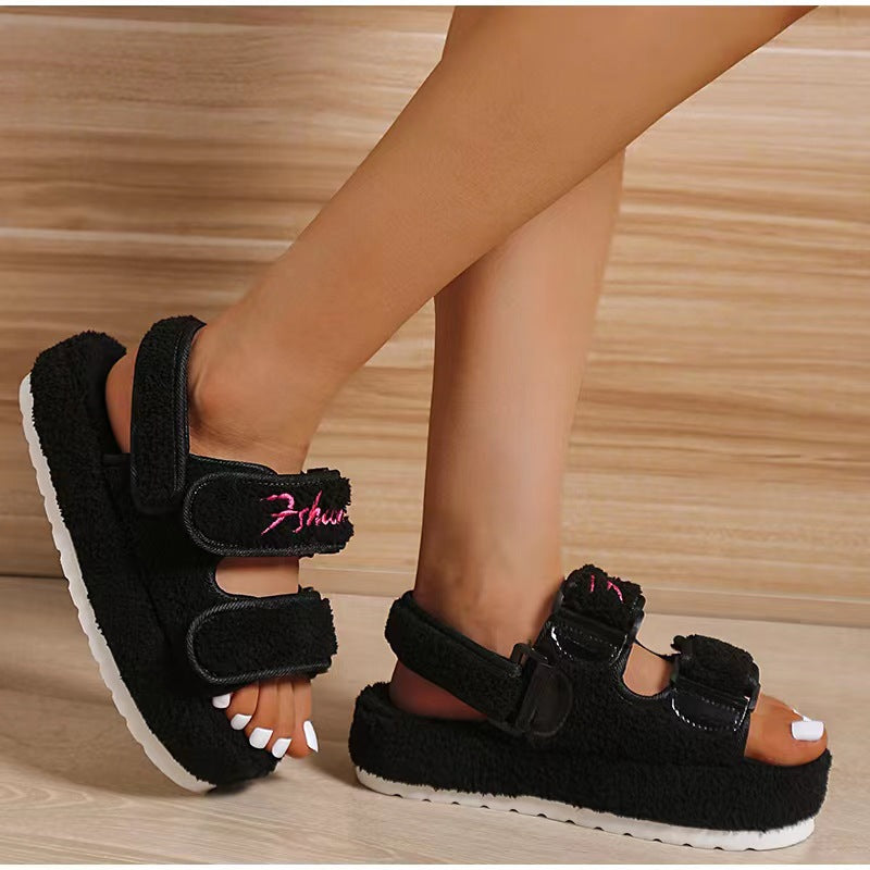 Autumn Velcro Plush High Heel Sandals