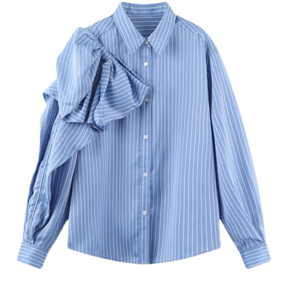 Casual Blue Striped Shirts For Women
