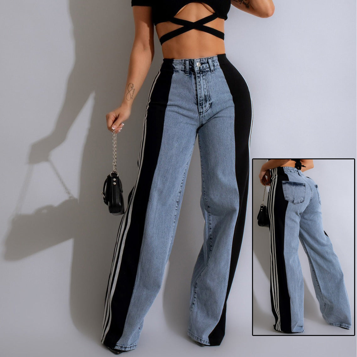 Straight Leg Trousers Three Stripe Denim