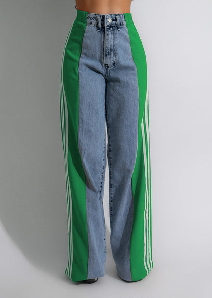 Straight Leg Trousers Three Stripe Denim