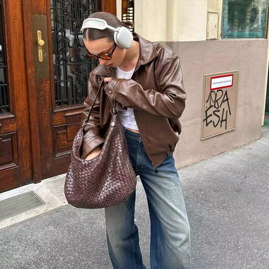 Vintage Brown Leather Motorcycle Jacket