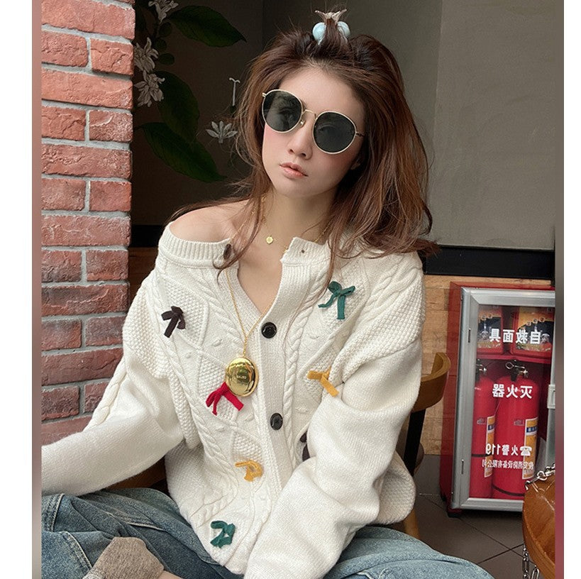 Heavy Industry Twist Bow Knitted Cardigan