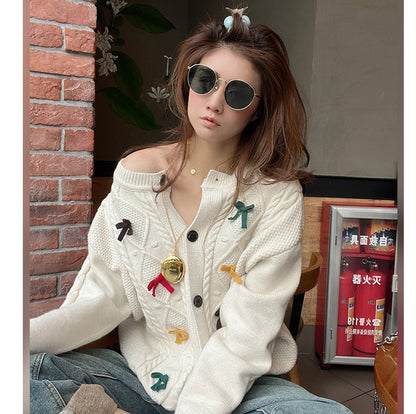 Heavy Industry Twist Bow Knitted Cardigan