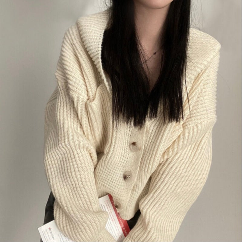 Autumn And Winter Hooded Knit Cardigan