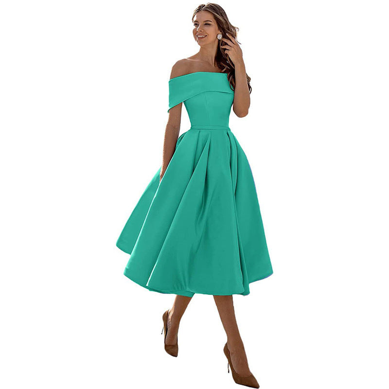 Off-shoulder Satin Party Dress