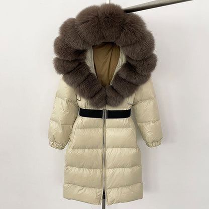 Women's Long Fur Jacket with Belt