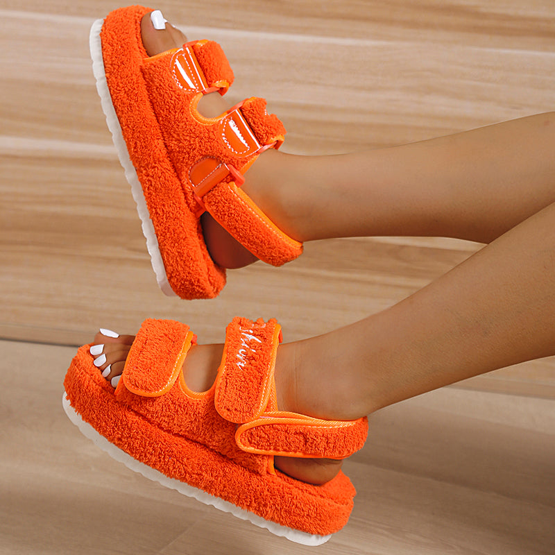 Autumn Velcro Plush High Heel Sandals