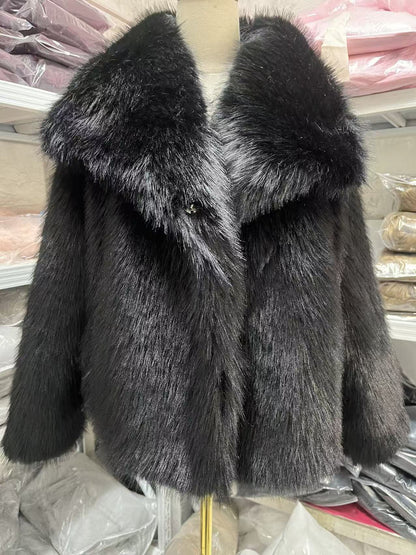 Women's Pure Color Versatile Faux Fur Collar Long Sleeve Coat