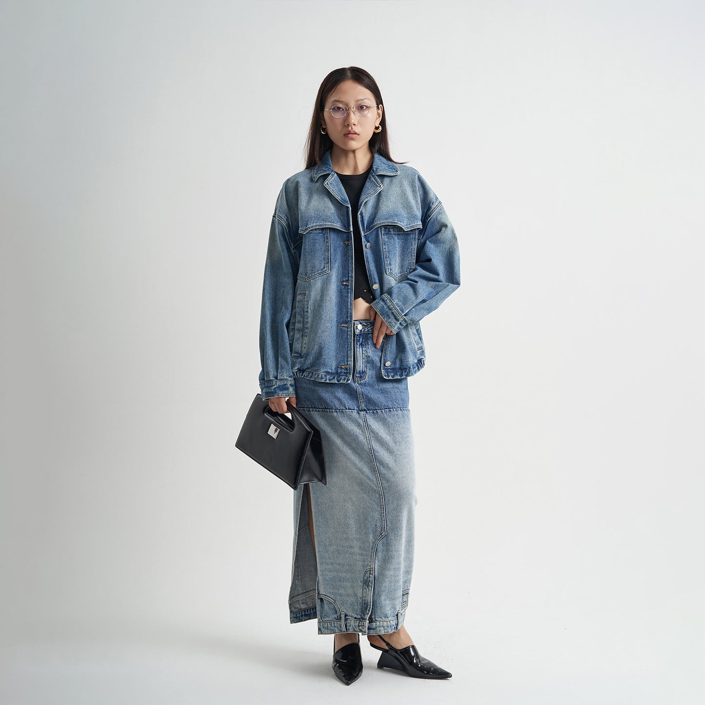 Washed Denim Long Skirts